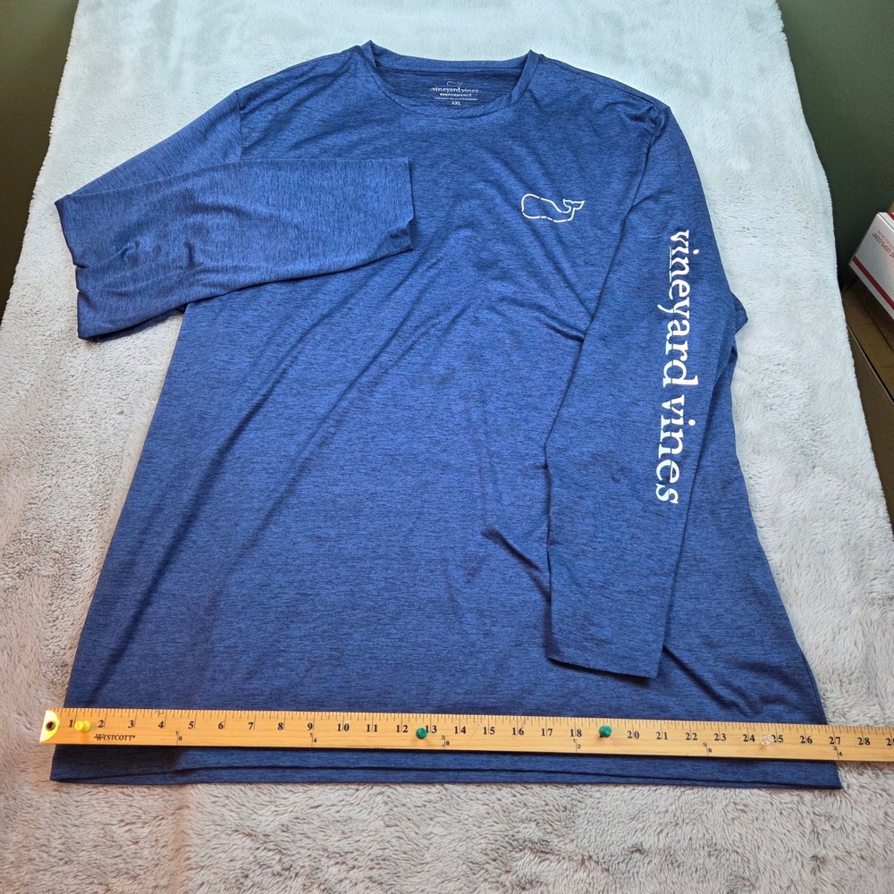 Vineyard Vines Performance Tee Mens XXL Long Sleeve Whale Logo Blue Heather